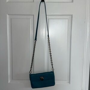 Calvin Klein silver chain teal blue leather bag